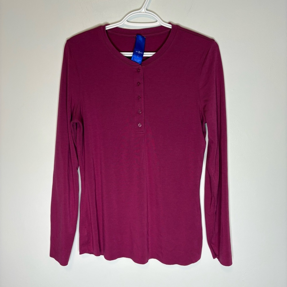 Kit and Ace Womens Long Sleeve Henley Top - Deep Pink Size Large
